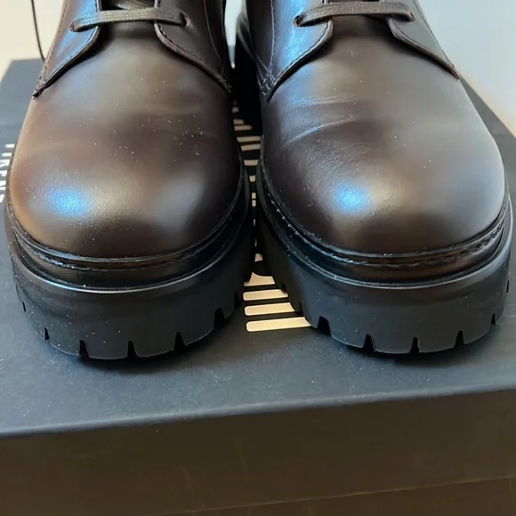 Roberto Cavalli leather hiker dark brown boots